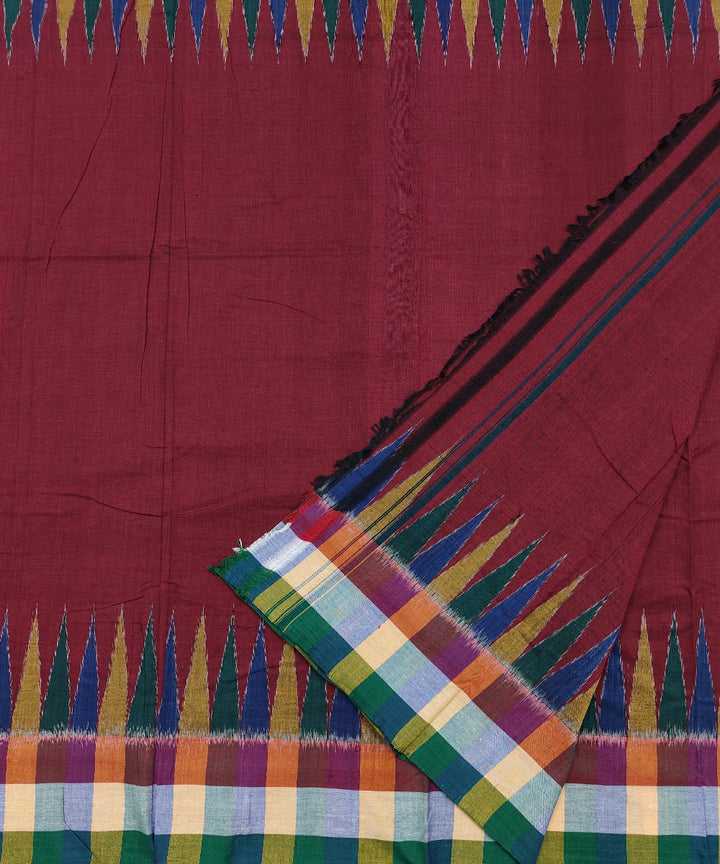 Maroon multicolour check border handwoven cotton sambalpuridhoti