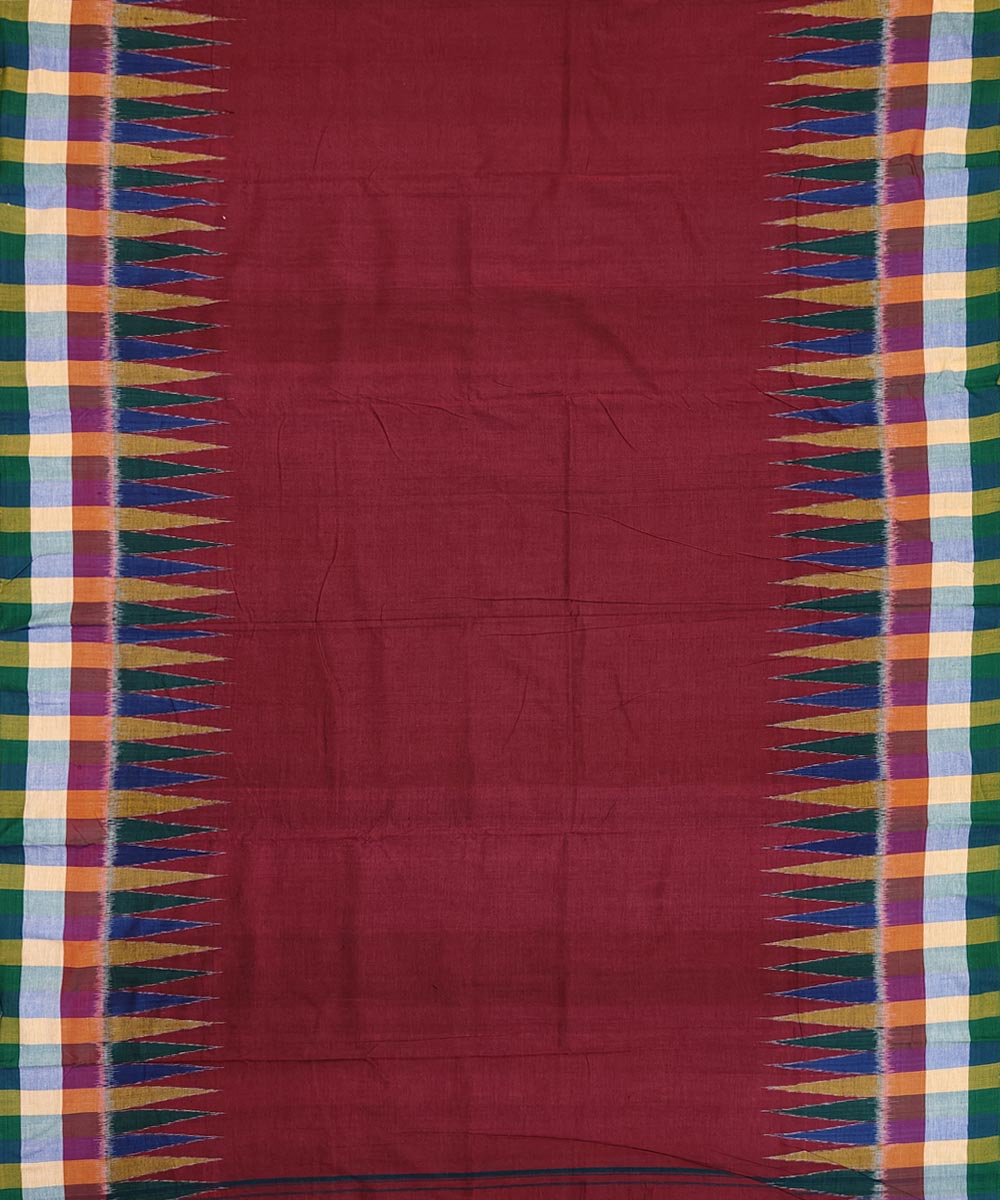 Maroon multicolour check border handwoven cotton sambalpuridhoti