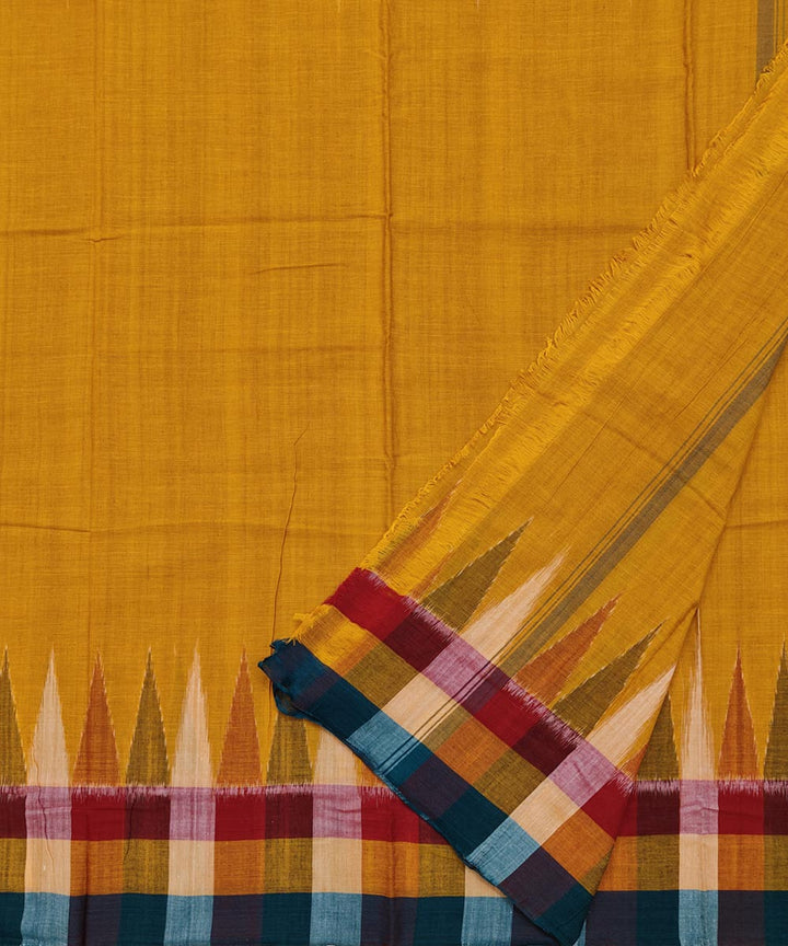 Yellow multicolour check border handwoven cotton sambalpuri dhoti