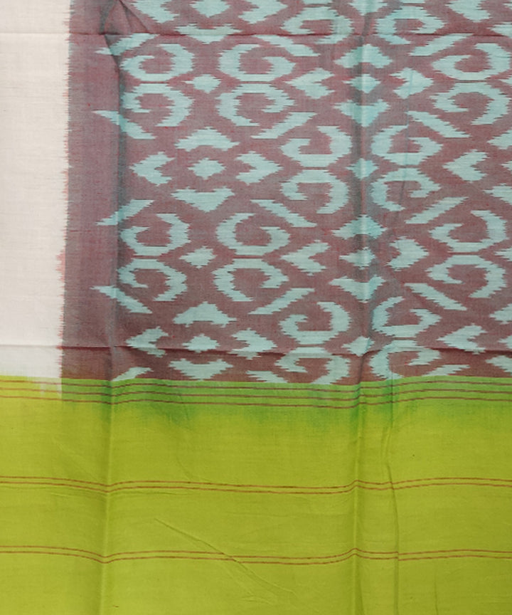 Deep brown offwhite olive green handloom pochampally ikat cotton duppatta