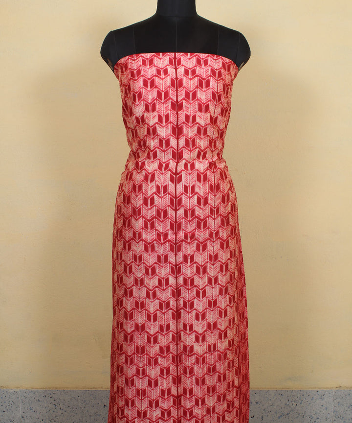 2.8m maroon handwoven cotton silk shibori kurta material