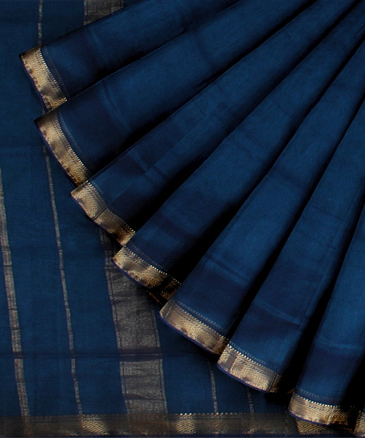 Blue handwoven maheshwari cotton silk saree