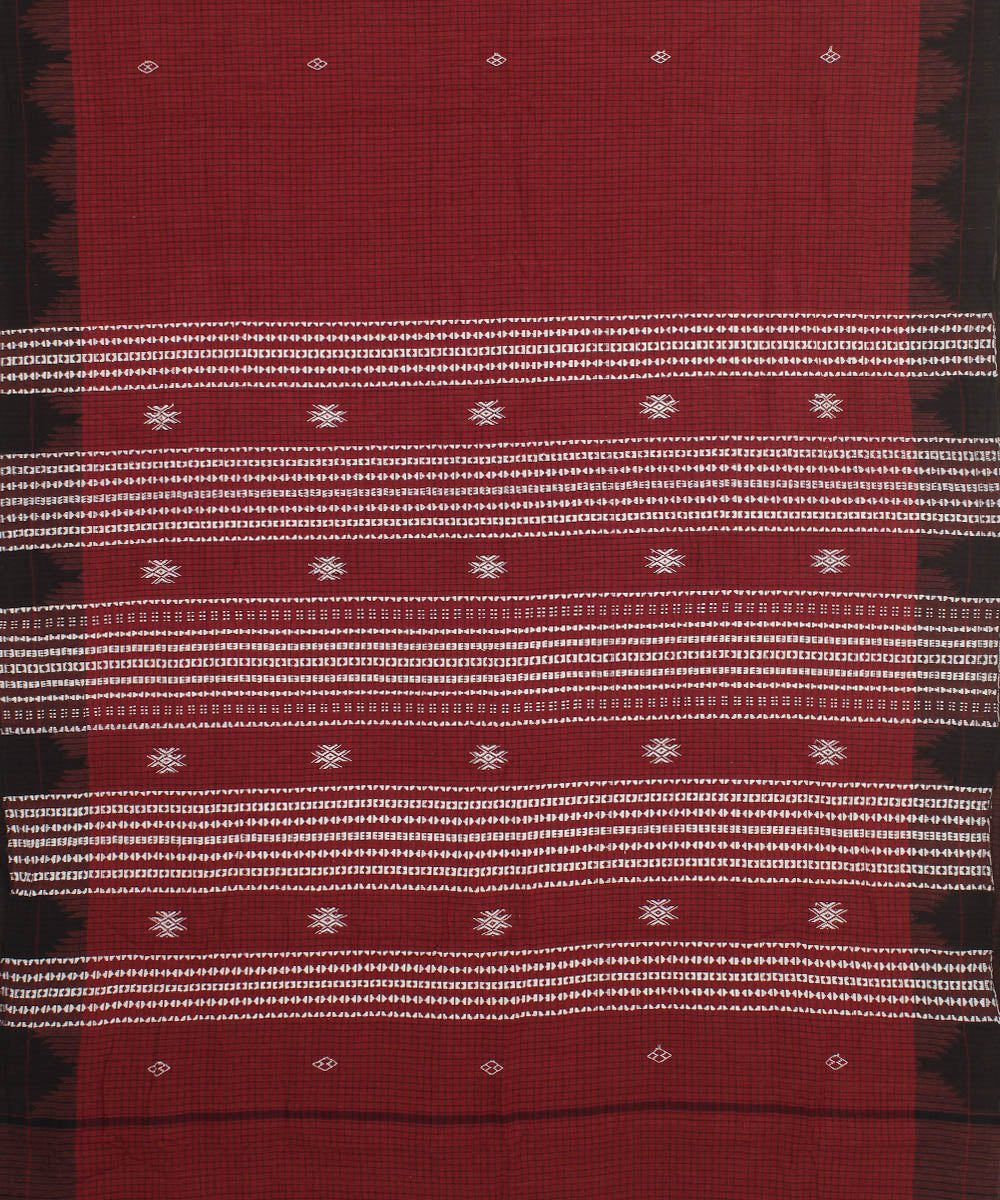 Maroon black handwoven cotton kotpad saree
