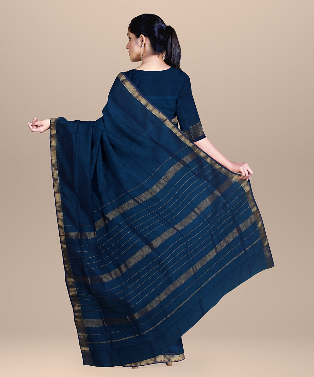 Blue handwoven maheshwari cotton silk saree