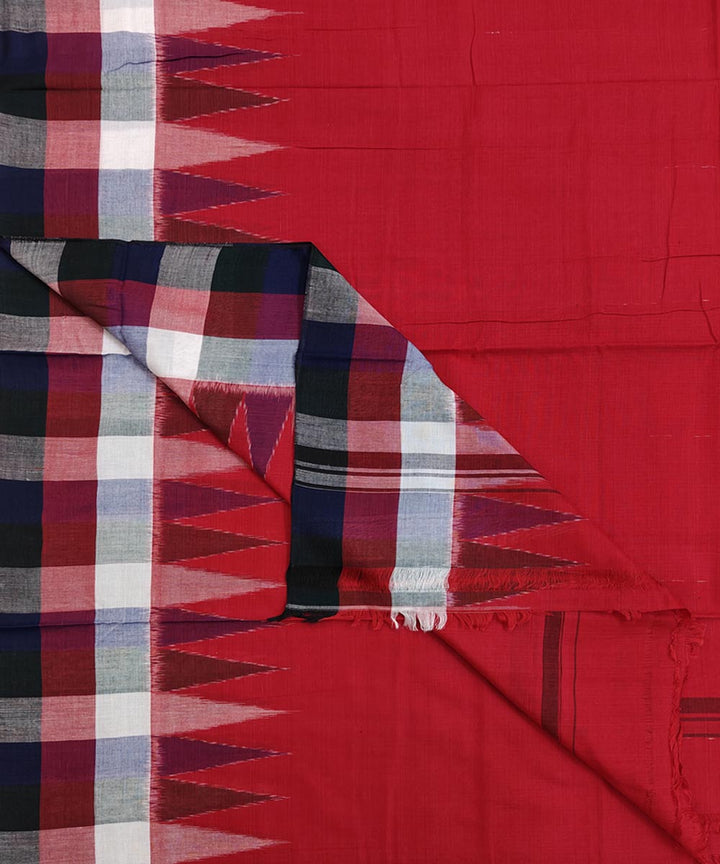 Red multicolour check border handwoven cotton sambalpuri dhoti