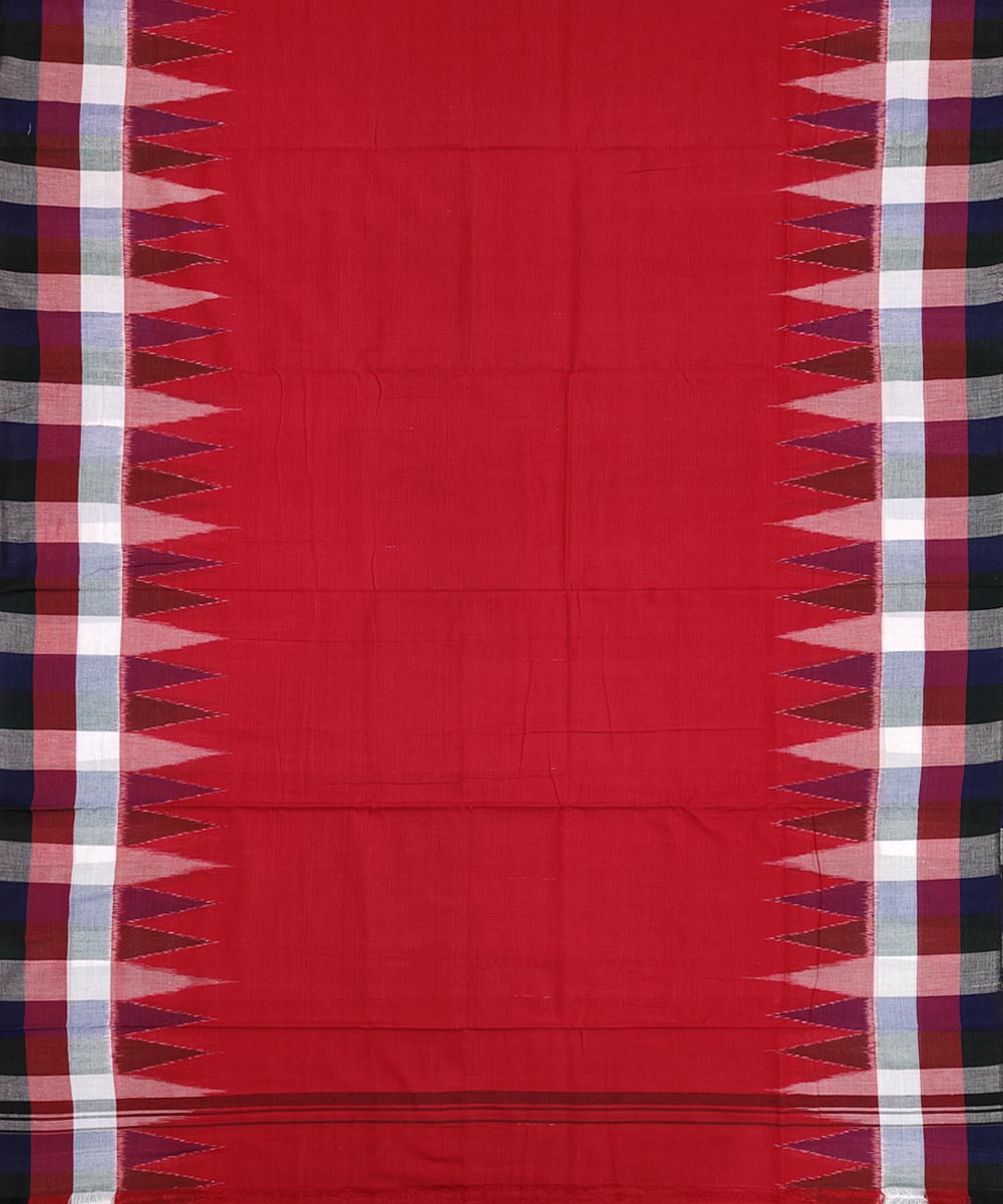 Red multicolour check border handwoven cotton sambalpuri dhoti