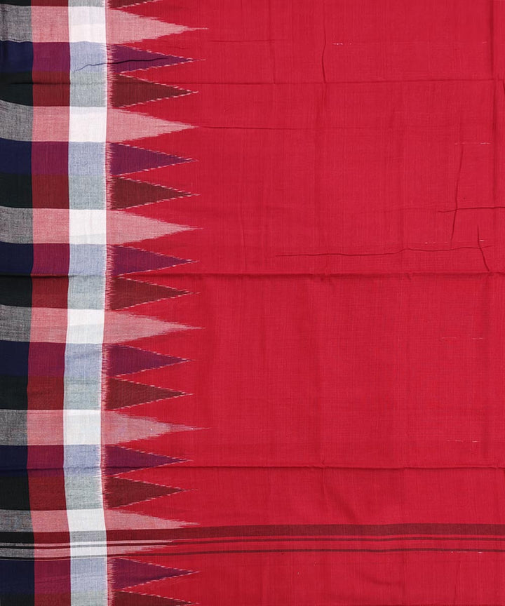 Red multicolour check border handwoven cotton sambalpuri dhoti