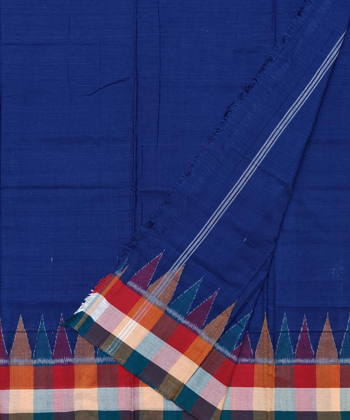 Navy blue multicolour check border handwoven cotton sambalpuri dhoti