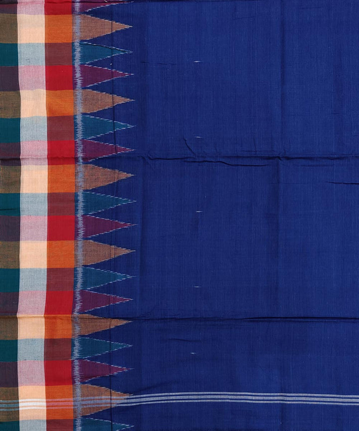 Navy blue multicolour check border handwoven cotton sambalpuri dhoti
