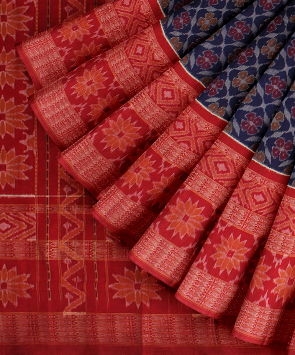 Navy blue red handloom sambalpuri cotton saree