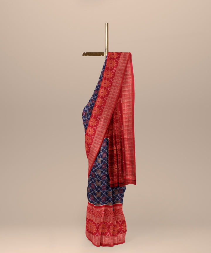 Navy blue red handloom sambalpuri cotton saree