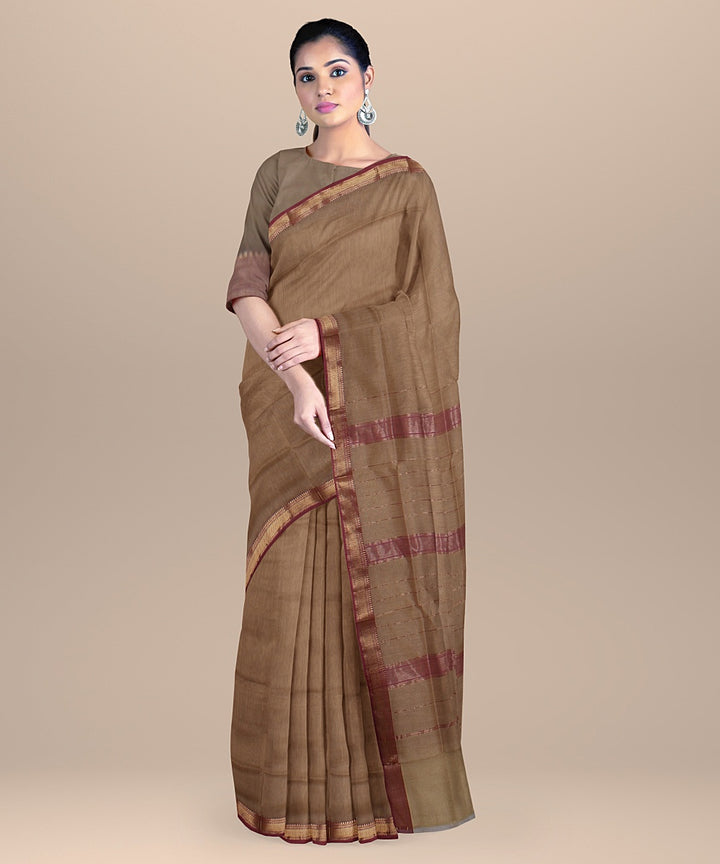 Beige light pink handloom maheshwari cotton silk saree