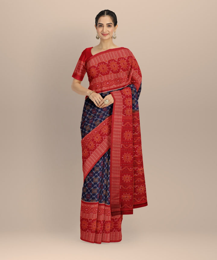 Navy blue red handloom sambalpuri cotton saree