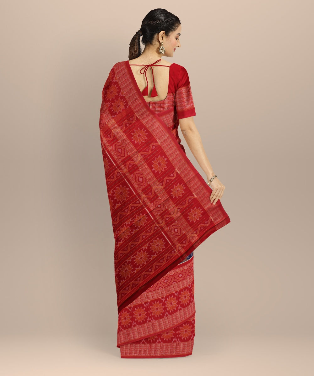 Navy blue red handloom sambalpuri cotton saree