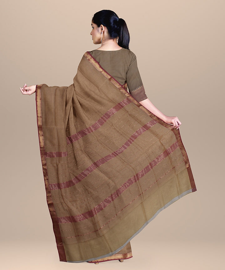 Beige light pink handloom maheshwari cotton silk saree