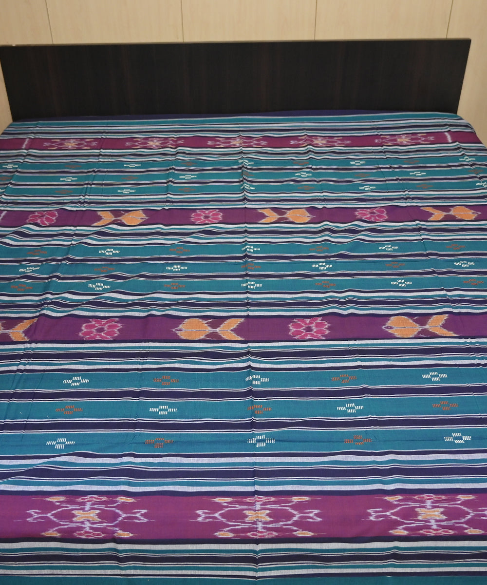 Dark cerulean dark magenta handmade sambalpuri cotton bedsheet