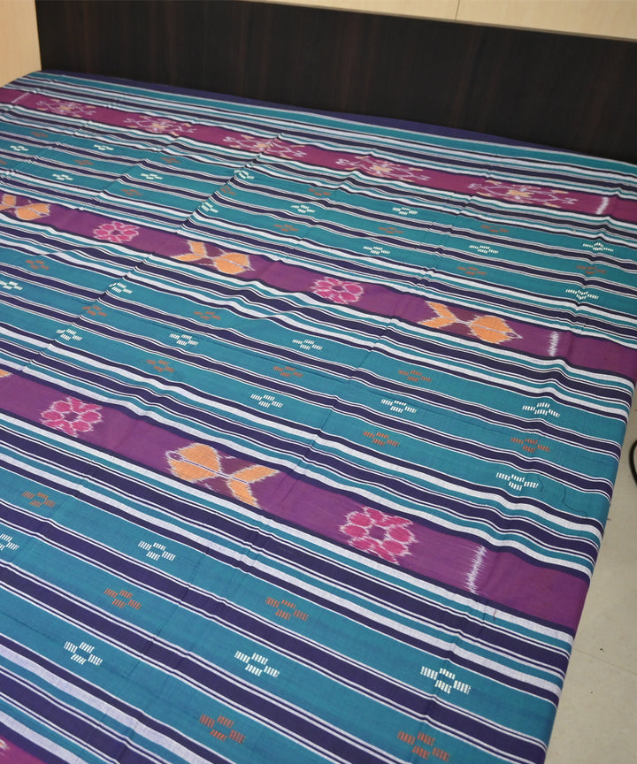 Dark cerulean dark magenta handmade sambalpuri cotton bedsheet