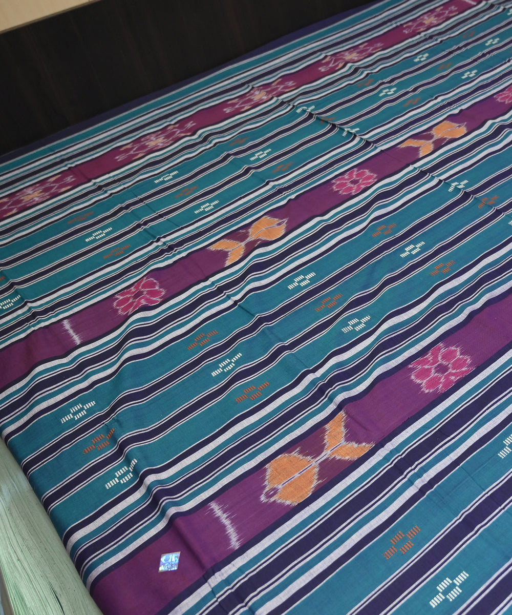 Dark cerulean dark magenta handmade sambalpuri cotton bedsheet