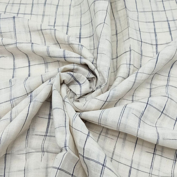 White blue check handwoven cotton fabric