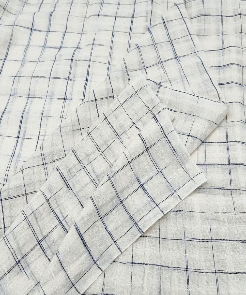 White black check handwoven cotton fabric