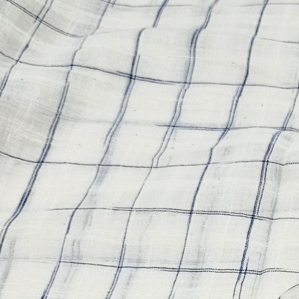 White blue check handwoven cotton fabric