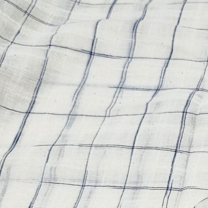 White blue check handwoven cotton fabric