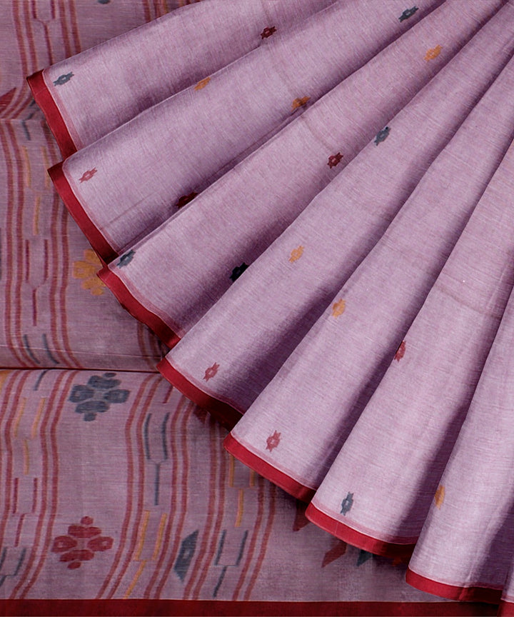 Peach red handloom bengal cotton saree