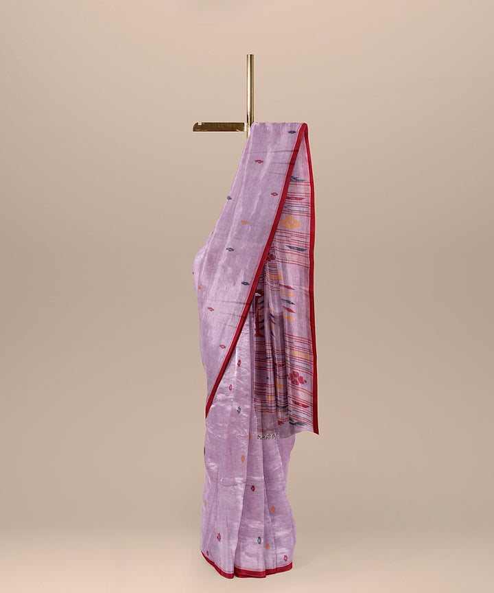 Peach red handloom bengal cotton saree