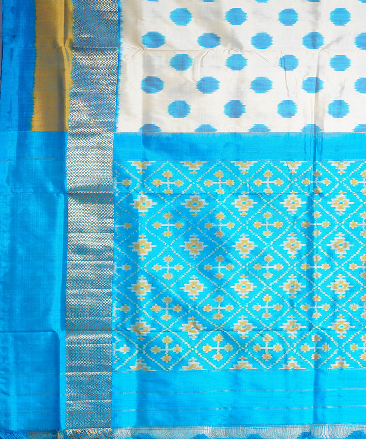 Offwhite blue handwoven pochampally ikat silk saree