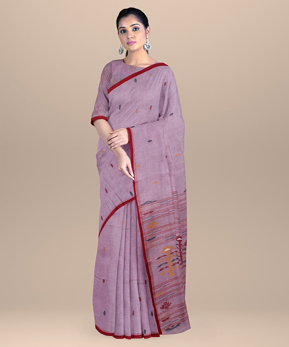 Peach red handloom bengal cotton saree