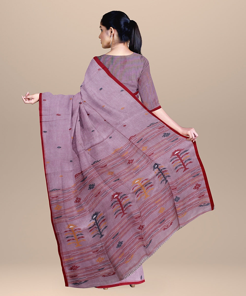 Peach red handloom bengal cotton saree