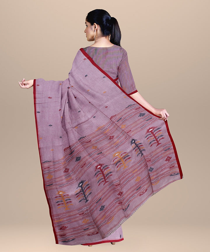 Peach red handloom bengal cotton saree