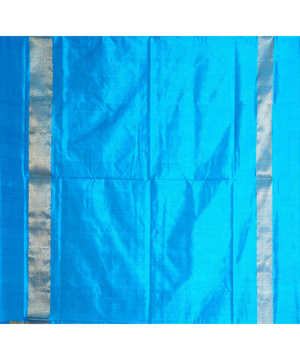 Offwhite blue handwoven pochampally ikat silk saree