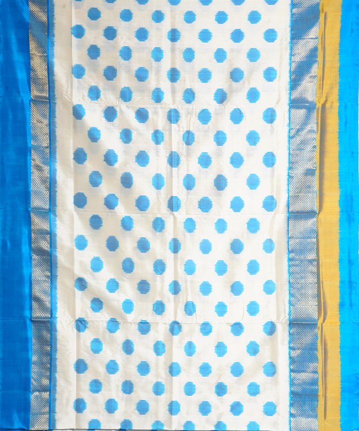 Offwhite blue handwoven pochampally ikat silk saree