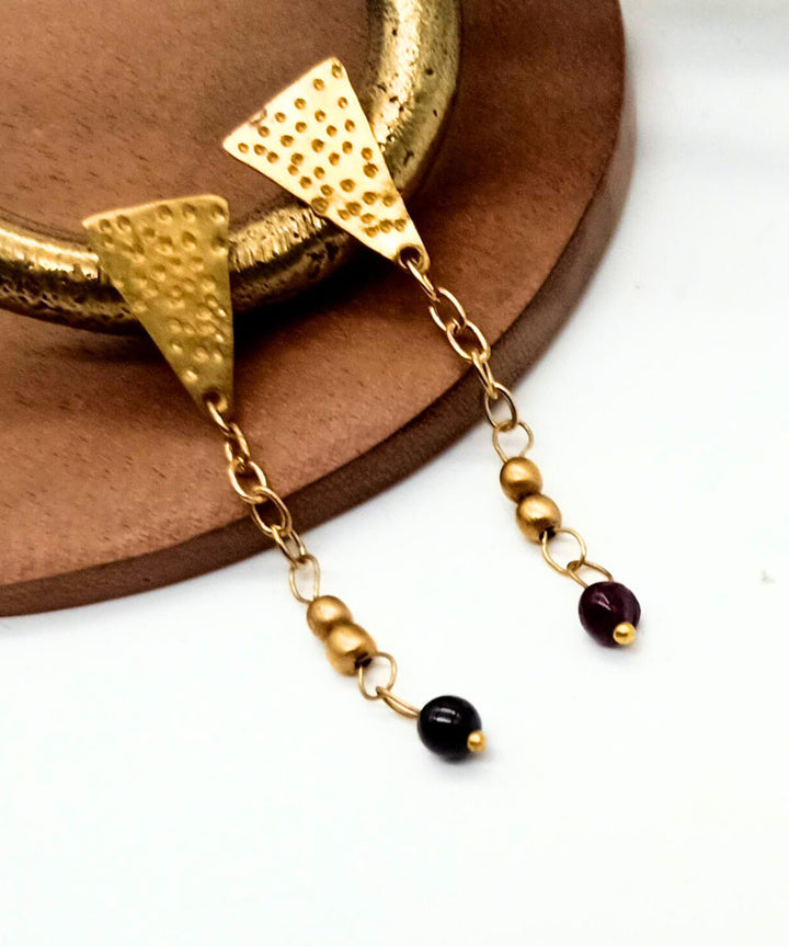 Golden triangle chain handcrafted brass earring