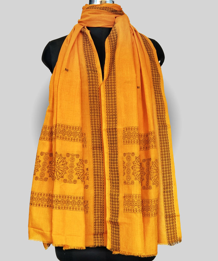 Yellow handwoven cotton bomkai dupatta