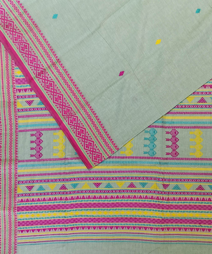 Sage green pink cotton handloom bengal saree