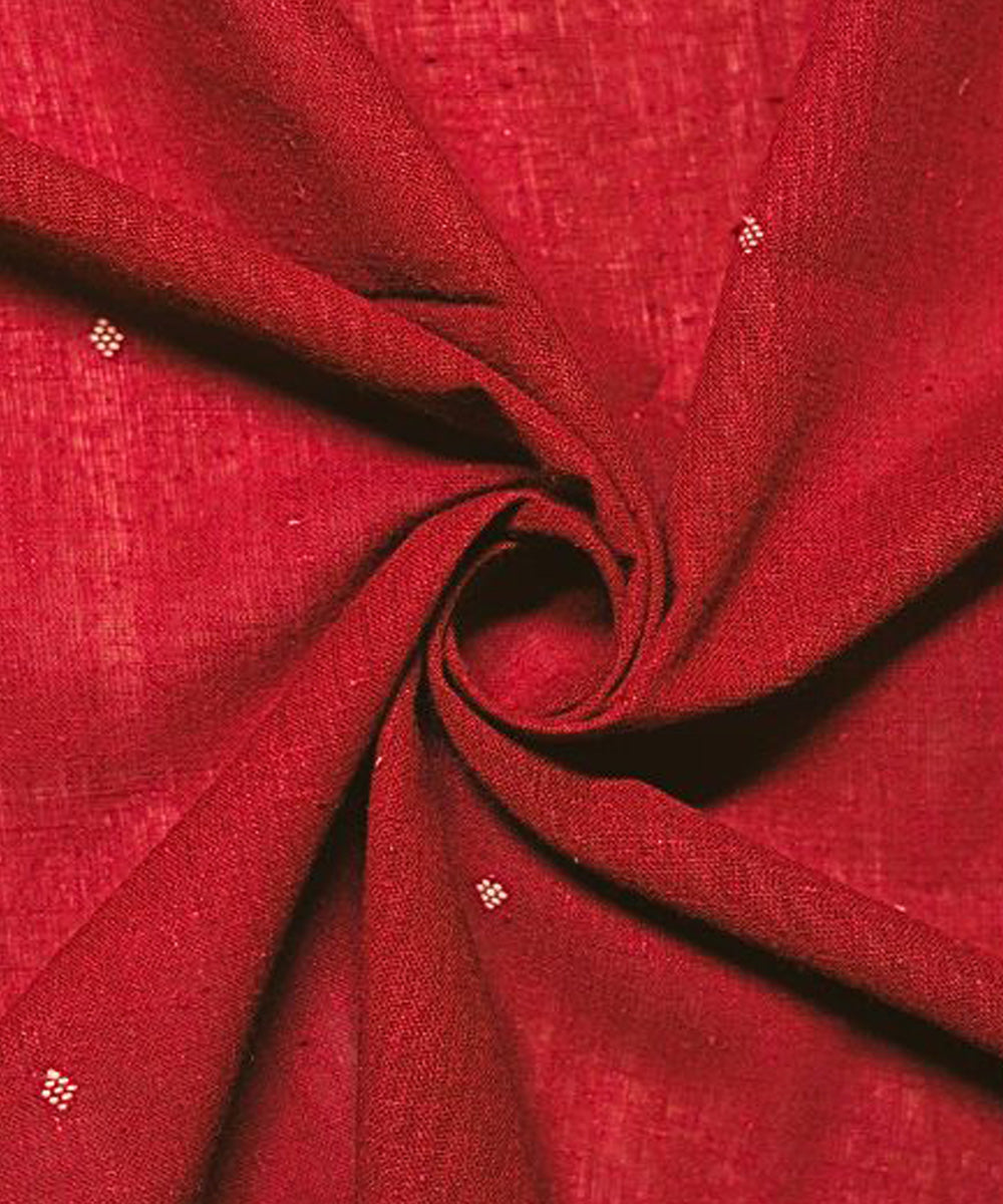 Maroon with white butti handspun handwoven cotton fabric