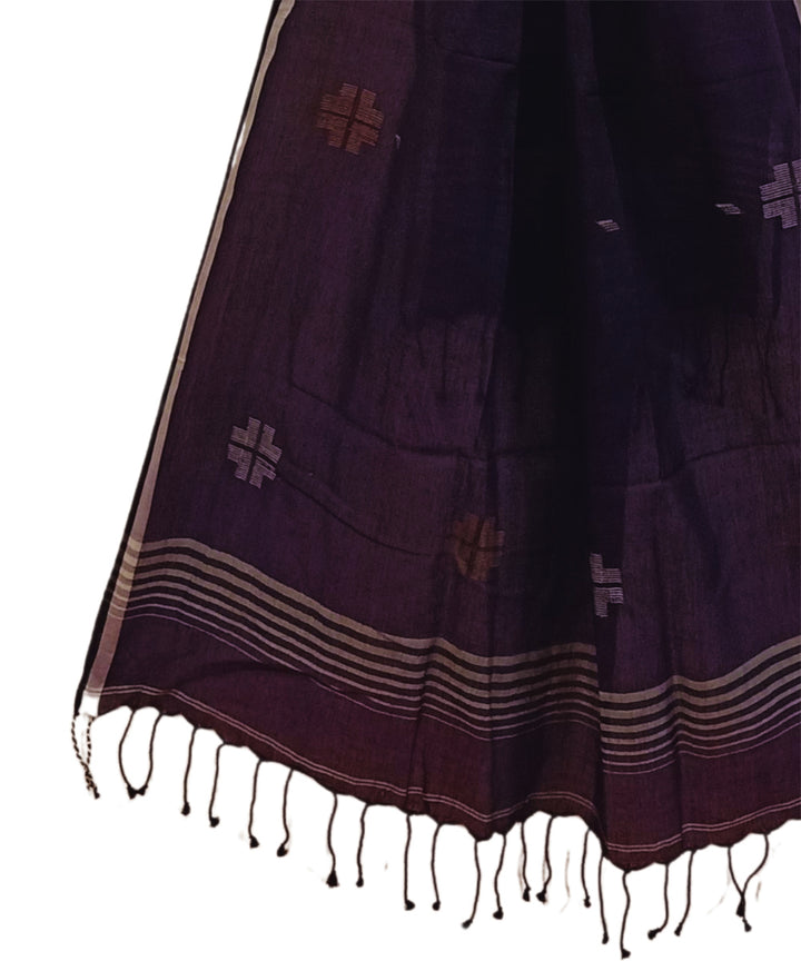 Dark brown handloom jamdani cotton stole