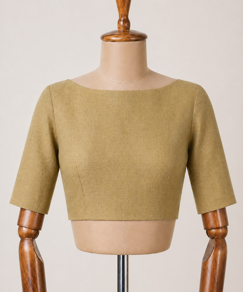 Brown cotton princess cut boat neck back zip opening blouse