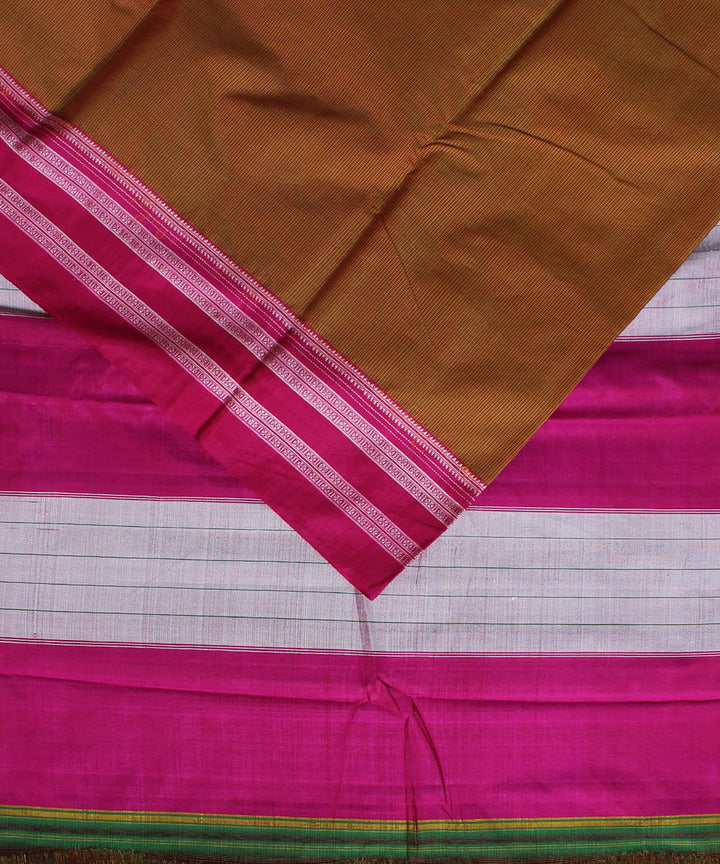 Mustard check pink gayatri border cotton art silk ilkal saree