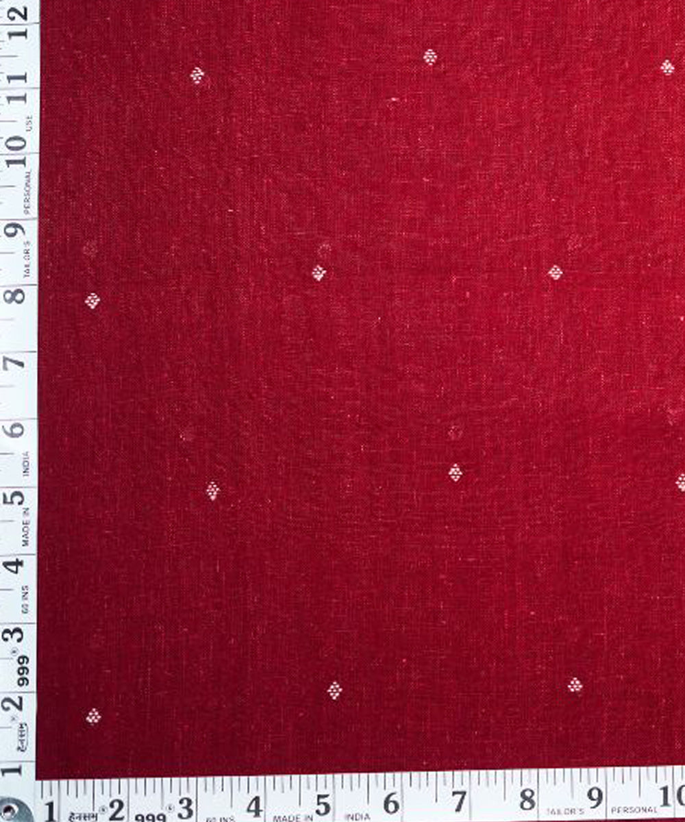 Maroon with white butti handspun handwoven cotton fabric