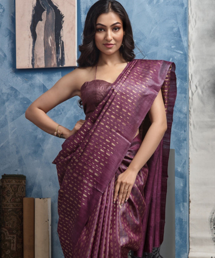 Magenta brown handwoven chhatisgarh tussar silk saree