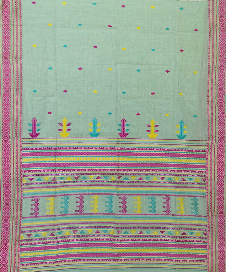 Sage green pink cotton handloom bengal saree
