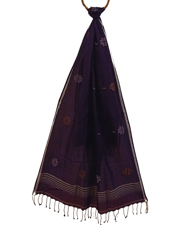 Dark brown handloom jamdani cotton stole