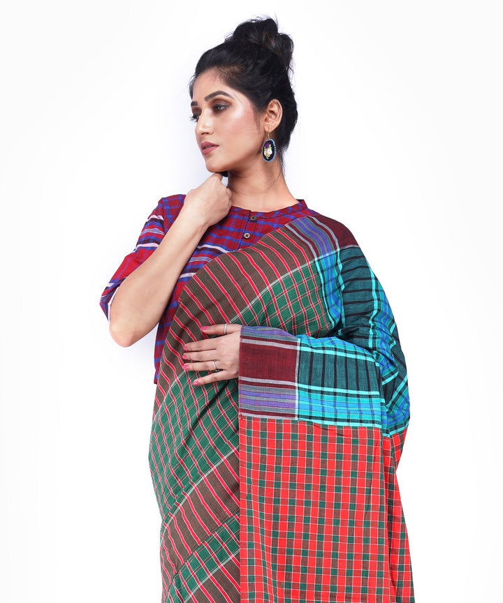 Dark green maroon cotton handloom gamcha saree