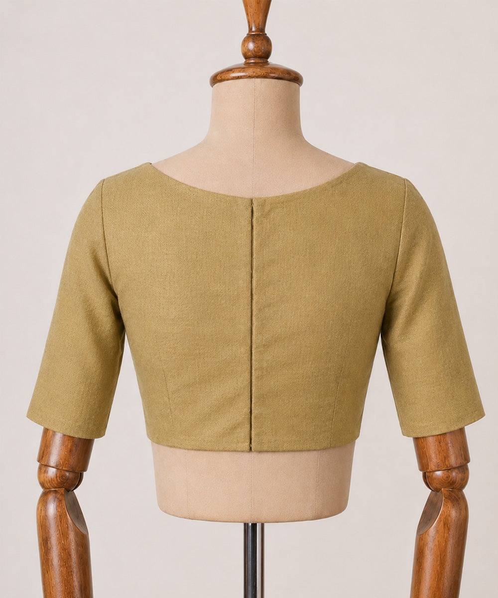 Brown cotton princess cut boat neck back zip opening blouse