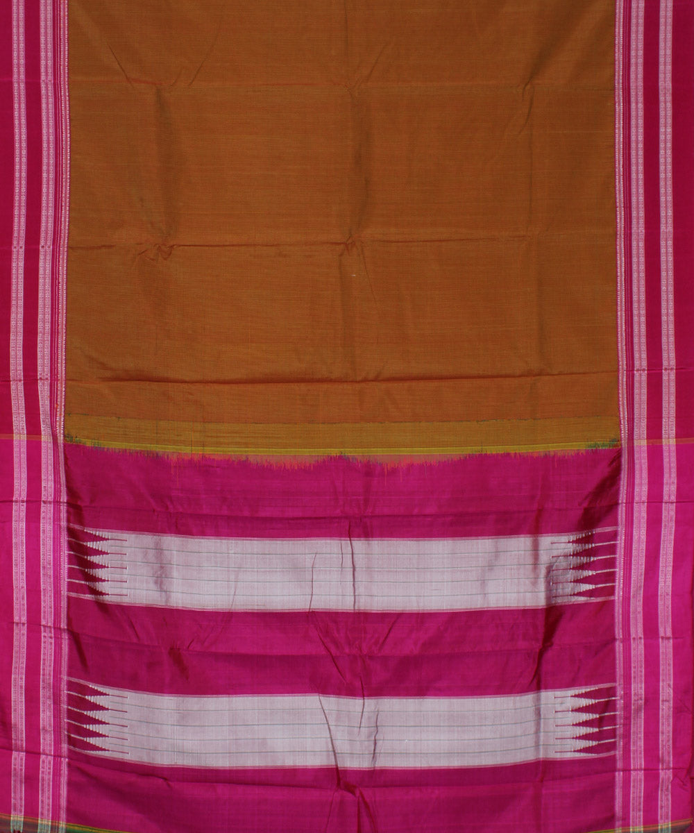 Mustard check pink gayatri border cotton art silk ilkal saree
