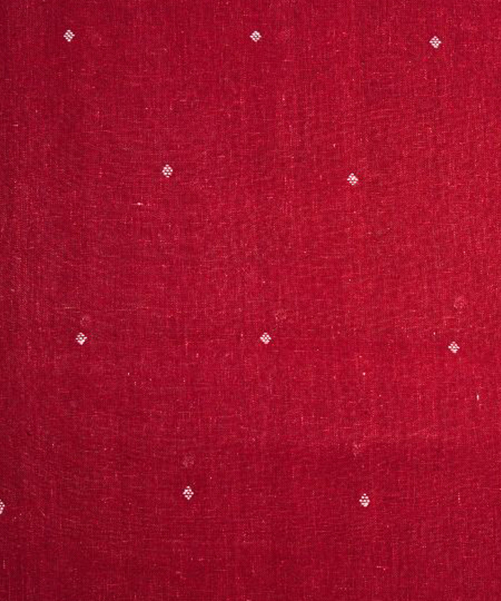 Maroon with white butti handspun handwoven cotton fabric