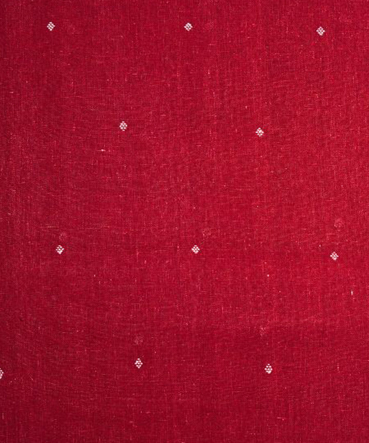 Maroon with white butti handspun handwoven cotton fabric